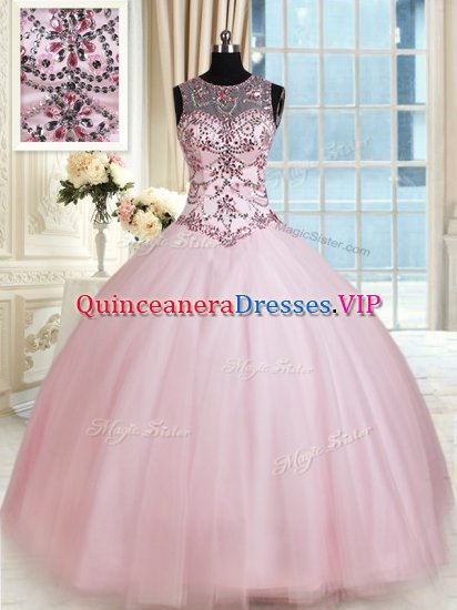 Popular Scoop Sleeveless Tulle Quince Ball Gowns Beading Lace Up - Click Image to Close