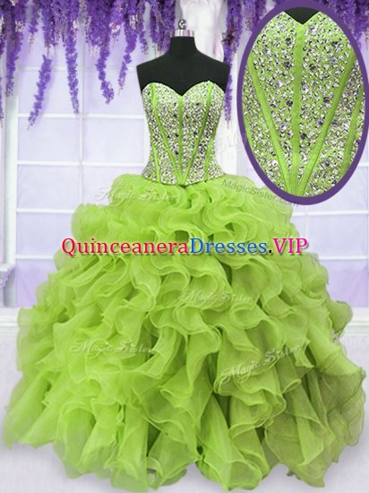 Sumptuous Organza Sleeveless Floor Length Military Ball Dresses and Beading and Ruffles - Click Image to Close