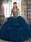 Fashionable Blue Sleeveless Beading and Ruffles Floor Length Quinceanera Gown