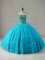 Perfect Blue Sleeveless Tulle Lace Up 15 Quinceanera Dress for Sweet 16 and Quinceanera