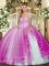 Fuchsia Sleeveless Appliques and Ruffles Floor Length Quinceanera Gowns