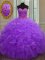 Pretty Purple Sleeveless Beading and Ruffles Floor Length Ball Gown Prom Dress