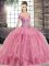 Gorgeous Ball Gowns Quinceanera Gown Watermelon Red Off The Shoulder Tulle Sleeveless Floor Length Lace Up