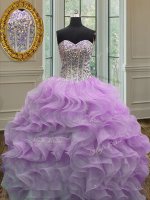 Latest Lilac Sweetheart Lace Up Beading and Ruffles Sweet 16 Dress Sleeveless
