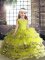 Hot Selling Yellow Green Sleeveless Beading and Ruffles Floor Length Little Girl Pageant Gowns
