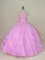 Floor Length Lilac Sweet 16 Dresses Tulle Sleeveless Beading and Hand Made Flower