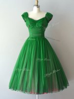 A-line V-neck Short Sleeves Chiffon Knee Length Lace Up Ruching Dama Dress(SKU SWBD151-1BIZ)