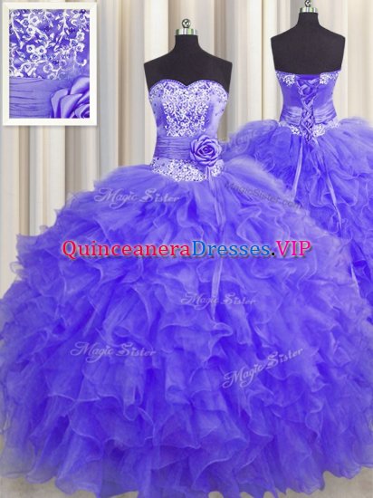 Handcrafted Flower Floor Length Ball Gowns Sleeveless Lavender Quinceanera Gowns Lace Up - Click Image to Close