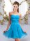 Chic Sweetheart Sleeveless Quinceanera Court of Honor Dress Mini Length Ruching Aqua Blue Chiffon