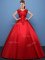 Vintage Scoop Floor Length Ball Gowns Cap Sleeves Red Quinceanera Gown Lace Up