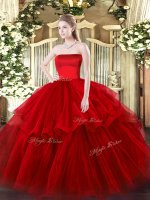Tulle Strapless Sleeveless Brush Train Zipper Ruffled Layers Ball Gown Prom Dress in Wine Red(SKU SJQDDT1569002-3BIZ)