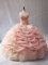 Admirable Sleeveless Organza Floor Length Lace Up Sweet 16 Quinceanera Dress in Peach with Beading and Pick Ups