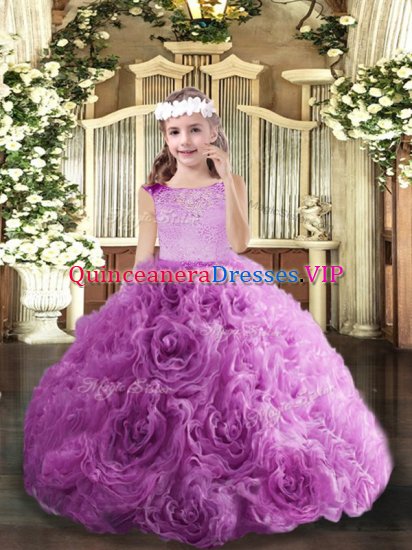 Hot Sale Lilac Ball Gowns Scoop Sleeveless Fabric With Rolling Flowers Floor Length Zipper Beading Little Girls Pageant Dress Wholesale - Click Image to Close