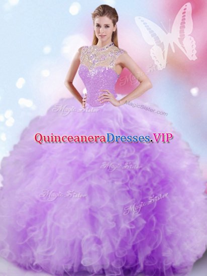 Gorgeous Sleeveless Floor Length Beading and Ruffles and Sequins Zipper Quinceanera Dresses with Lavender - Click Image to Close