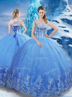 Baby Blue Sweetheart Neckline Beading and Appliques Quinceanera Dress Sleeveless Lace Up