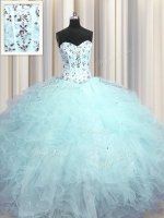 Great Visible Boning Tulle Sleeveless Floor Length 15th Birthday Dress and Beading and Appliques and Ruffles