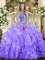 High-neck Sleeveless Organza Sweet 16 Quinceanera Dress Beading and Ruffled Layers Lace Up