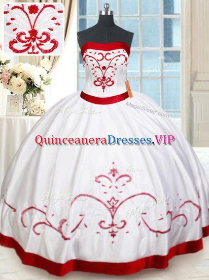 Colorful Floor Length Ball Gowns Sleeveless White and Red Sweet 16 Dress Lace Up - Click Image to Close
