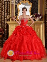 Duluth Minnesota/MN Appliques with Beading Cheap Red Sweetheart Strapless Quinceanera Dress Organza Ball Gown