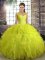 Beading and Ruffles Sweet 16 Quinceanera Dress Yellow Green Lace Up Sleeveless Floor Length
