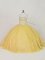 Gold Ball Gowns Beading Ball Gown Prom Dress Lace Up Tulle Sleeveless Floor Length