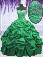Green Ball Gowns Taffeta Sweetheart Sleeveless Beading and Pick Ups Floor Length Lace Up Ball Gown Prom Dress