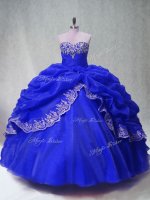 Royal Blue 15 Quinceanera Dress Sweet 16 and Quinceanera with Beading and Appliques and Pick Ups Sweetheart Sleeveless Lace Up