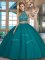 Halter Top Beading Quinceanera Gowns Teal Backless Sleeveless Floor Length