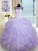 Scoop Lavender Sleeveless Tulle Lace Up Sweet 16 Dresses for Military Ball and Sweet 16 and Quinceanera