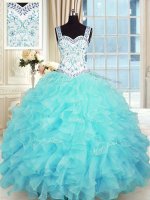 Flirting Column/Sheath 15 Quinceanera Dress Aqua Blue Sweetheart Organza Sleeveless Floor Length Lace Up(SKU PSSW0319-4BIZ)