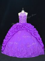 Popular Purple Ball Gowns High-neck Sleeveless Beading and Appliques and Embroidery and Pick Ups Floor Length Lace Up Quinceanera Dresses(SKU PSSW1092-4BIZ)