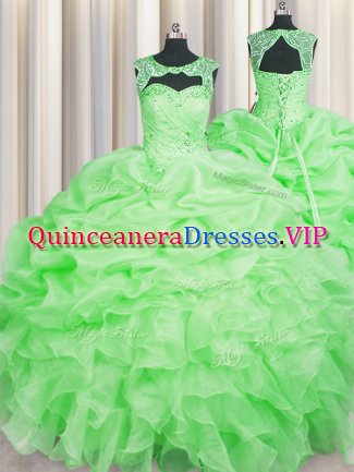 Scoop Lace Up Quinceanera Dress Beading and Pick Ups Sleeveless Floor Length
