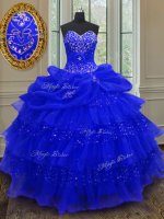 Captivating Royal Blue Lace Up Vestidos de Quinceanera Beading and Ruffled Layers and Pick Ups Sleeveless Floor Length