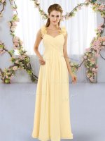 Perfect Yellow Straps Lace Up Hand Made Flower Quinceanera Court Dresses Sleeveless