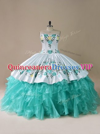 Floor Length Ball Gowns Sleeveless Blue And White 15 Quinceanera Dress Lace Up