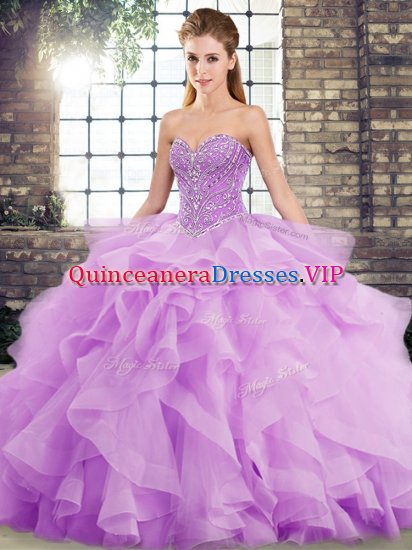 Sweetheart Sleeveless Brush Train Lace Up 15 Quinceanera Dress Lavender Tulle - Click Image to Close