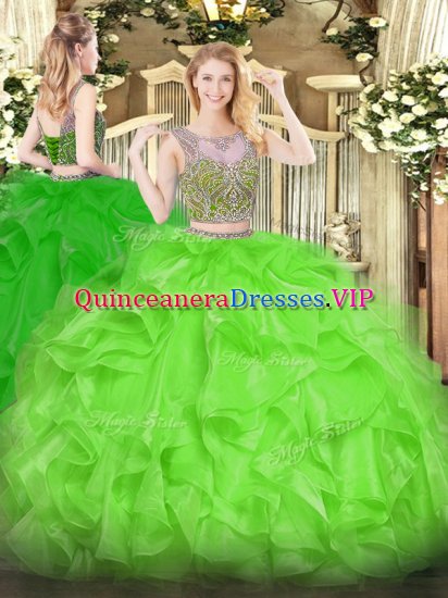 Captivating Two Pieces Scoop Sleeveless Organza Floor Length Lace Up Beading and Ruffles Vestidos de Quinceanera - Click Image to Close