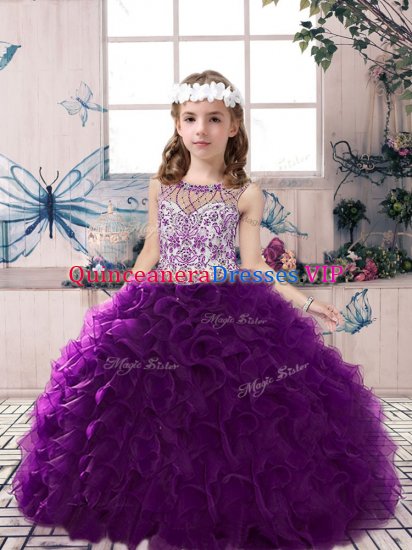 Latest Ball Gowns Little Girls Pageant Gowns Purple Scoop Organza Sleeveless Floor Length Lace Up - Click Image to Close