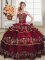 Sweetheart Sleeveless Vestidos de Quinceanera Floor Length Embroidery and Ruffled Layers Wine Red Organza