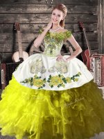 Affordable Olive Green Lace Up Ball Gown Prom Dress Ruffles Sleeveless Floor Length(SKU XBQD158-4BIZ)