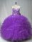 Purple Ball Gowns Tulle Sweetheart Sleeveless Beading and Ruffles Floor Length Lace Up 15th Birthday Dress