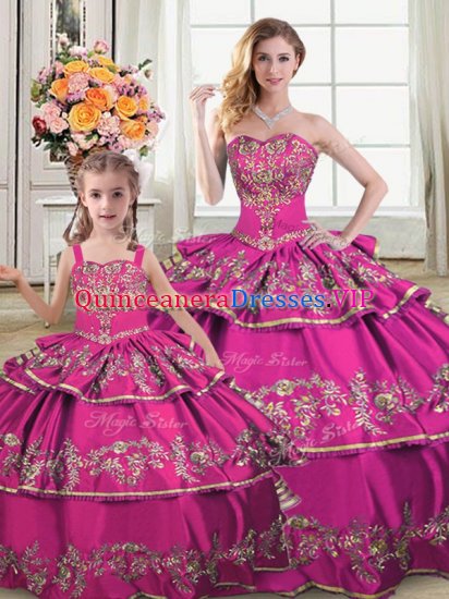 Fuchsia Sweetheart Neckline Ruffled Layers Ball Gown Prom Dress Sleeveless Lace Up - Click Image to Close
