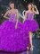 Purple Organza Lace Up Quince Ball Gowns Sleeveless Floor Length Beading and Ruffles