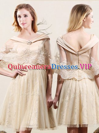 Colorful Champagne Zipper Dama Dress for Quinceanera Lace Sleeveless Mini Length