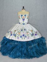 Colorful Blue Sweetheart Neckline Embroidery and Ruffles Quinceanera Dresses Sleeveless Lace Up