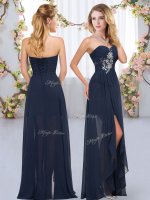 Navy Blue Lace Up Court Dresses for Sweet 16 Beading and Ruffles Sleeveless Floor Length(SKU BMT0440BIZ)