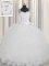 See Through Zipper Up White Ball Gowns Square Sleeveless Tulle Floor Length Zipper Beading and Ruffles Sweet 16 Quinceanera Dress