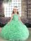 Perfect Sleeveless Floor Length Beading and Ruffles Lace Up Little Girl Pageant Dress with Apple Green