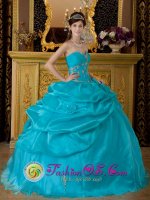 Haro Spain Appliques Decorate Sweetheart Bodice Teal Quinceanera Dress For Hand Made Flower and Pick-ups