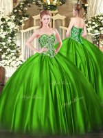 Clearance Sleeveless Floor Length Beading Lace Up Vestidos de Quinceanera with Green